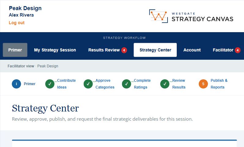 Facilitator Publish and Reports workspace